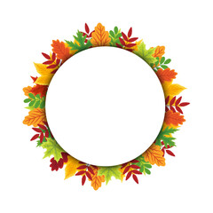 Autumn round leaves banner for thanksgiving background. Fall circular poster for discount, promotion. vector illustration..