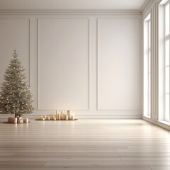 Minimalistic light Christmas interior, AI Generation