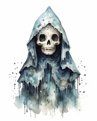skull hooded wraith transparent background dead old illustrator inside emote signature stone black cyan exist necro monk - obrazy, fototapety, plakaty