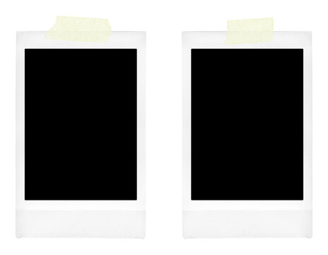 polaroid photo frame templates with tape strips on transparent background, extracted, png file