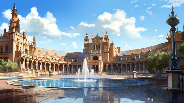 Illustration of beautiful view of the city of Sevilla, Spain