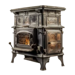 Foto op Plexiglas Vintage wood burning stove isolated on transparent background. © The Imaginary Stock