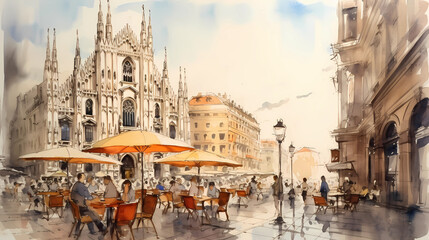 Illustration of beautiful view of Milano, Italy
