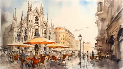Fotobehang Illustration of beautiful view of Milano, Italy © Alek