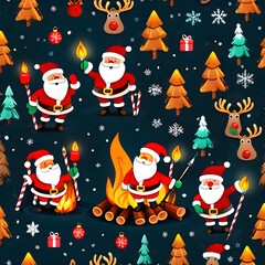 Merry Christmas and happy New Year background,Bonfire, winter, Santa Claus, Rudolph,Generative AI.