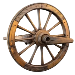 Fotobehang Wooden wagon wheel isolated on transparent background. © The Imaginary Stock