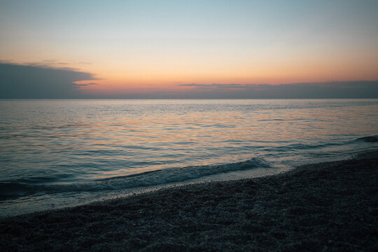 sea, sky, clouds, sunset, ocean, evening, horizontal, photo