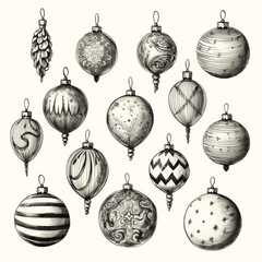 verschiedene Gezeichnete Weihnachtskugeln. Dekoration Elemente. Kritzeleien und Skizzen