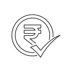 Rupee with checkmark icon line style isolated on white background. Vector illustration