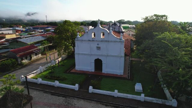 Beautiful aerial Footage of the San Blas Church in Nicoya Guanacaste in Costa Rica