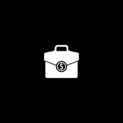  Briefcase and money icon isolated on black background . Business case sign.