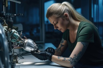 Woman making bionic prosthesis, future