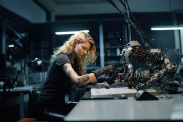 Fototapeta na wymiar Woman making bionic prosthesis, future