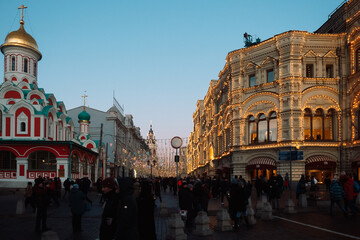 evening, Christmas decorations, shopping area, evening, mood