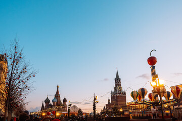 evening, Christmas decorations, shopping area, evening, mood