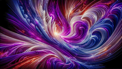 Obraz premium Digital Wallpaper Focused on an Iridescent Spectral Wave Illuminated under Strong Lighting Abstract Pattern is Complemented, seamlessly blending Smooth and Hard Lines Digital Art Cover Poster