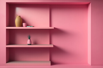Pink shelf-less wall. template background. square flag. Generative AI