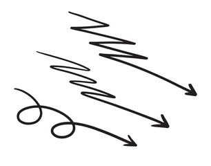 hand drawn zig zag, wavy, curved arrow signs. arrow sign set