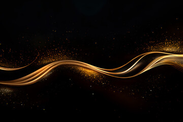 Abstract golden waves on black background wallpaper