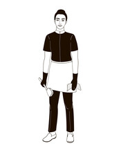 woman in uniform with brush and rag