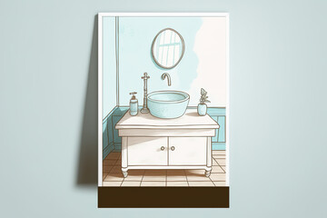 One bathroom sink and washstand illustration. Generative AI