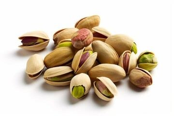 Obraz na płótnie Canvas Assorted Pistachio Nuts Isolated on White. AI generated