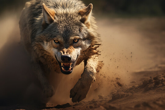 A hungry wolf runs