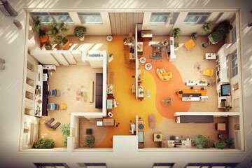 Obraz na płótnie Canvas Overhead view of a modern workspace with responsive and visually appealing design. Generative AI