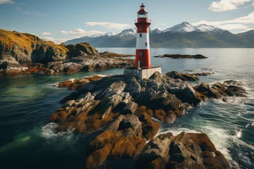 Keuken spatwand met foto lighthouse on the lush banks of the ocean © Tjeerd