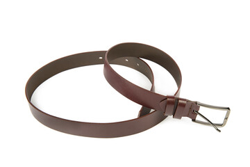 Stylish brown leather belt isolated on white.
