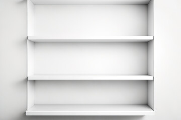 Empty wall shelves on white. Generative AI - Powered by Adobe