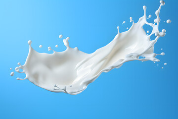 Milk splash isolated on light blue background