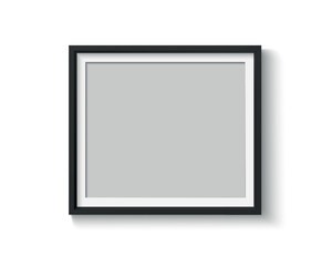 Black blank photo frame set. Vector empty pictures on wall. Square and rectangle art gallery poster