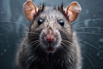 Cute mouse looking at camera. Portrait of rodent, close up