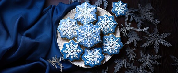 blue snowflake biscuits, cookies. 