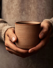 hands holding ceramic coffee mug