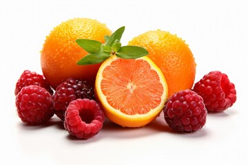 Naklejka na ściany i meble Fresh fruits on a white background