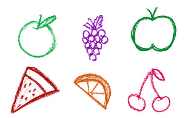 Fruits Crayon Drawing - obrazy, fototapety, plakaty