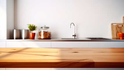 Wood table kitchen mockup design product presentation background. Generative AI