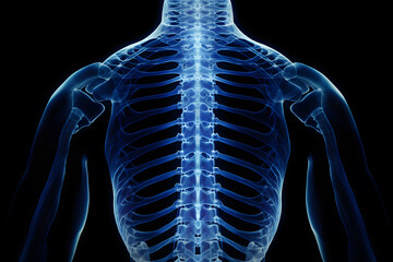 x-ray human Skeleton with the spine, dark blue - obrazy, fototapety, plakaty
