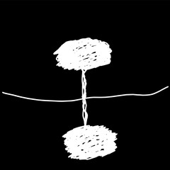 Silhouette of tree. Black and white abstract minimalist artwork. "Reflection of perfect imperfection."