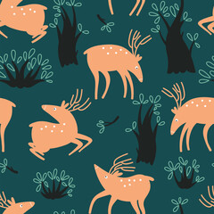 Funny deer vector seamless pattern