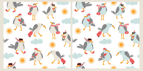 Seamless pattern with funny seagulls