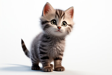 American shorthair cat on white background. Adorable 3D cartoon animal  portrait.