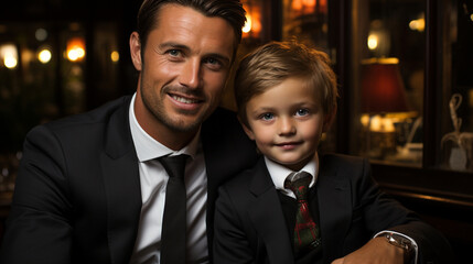 Elegant Evening: A sophisticated father and son duo ready for a night on the town.