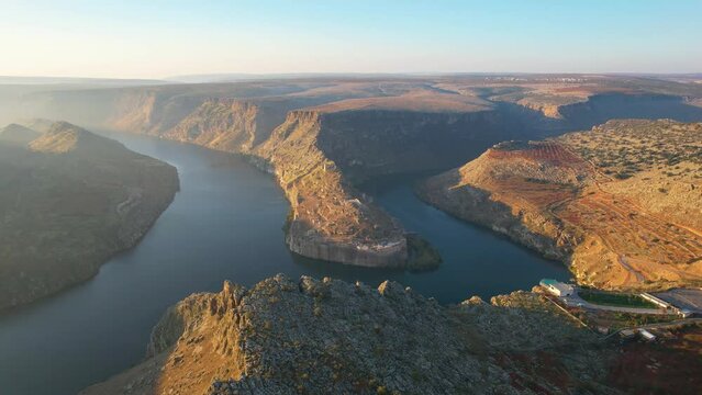Euphrates river with cliffs in Turkey Drone 4K
