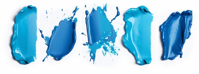 Blue paint brush stroke smear color texture swatch background lipstick white smudge isolated. Brush...