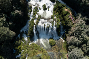 Vertical aerial view of the terminal part of the Marmore waterfalls in Umbria