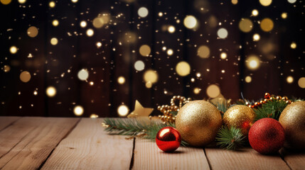 Baubles, gifts, and ornaments highlighted by glistening snowflakes and dreamy bokeh