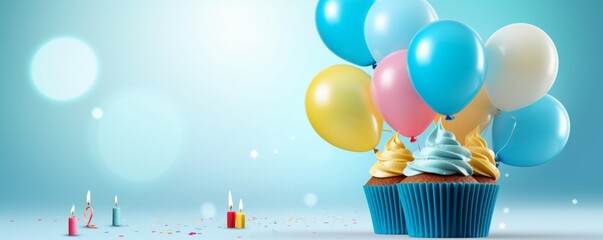 birthday cake with balloons - obrazy, fototapety, plakaty
